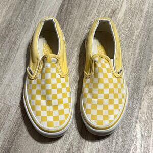 Vans Kids Classic Slip On Yellow Checkerboard Sneakers Shoes Size 3